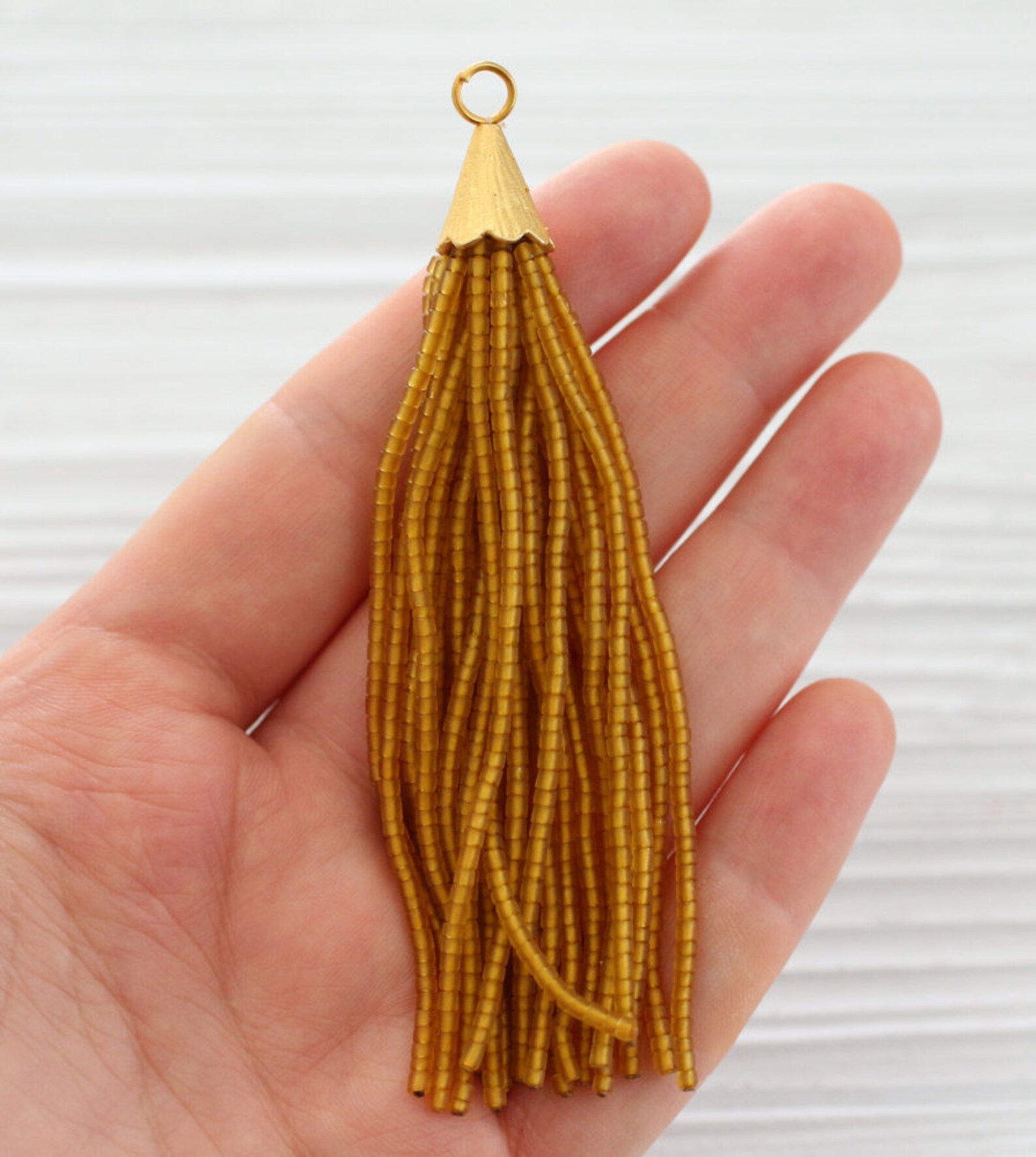Golden Yellow Bead Tassel Beaded Tassel Gold Cap Tassel Etsy