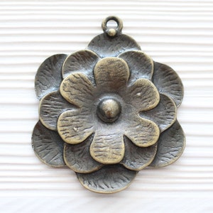 Large flower medallion antique gold large metal pendant antique large medallion large round pendant artisan hammered pendant boho rustic