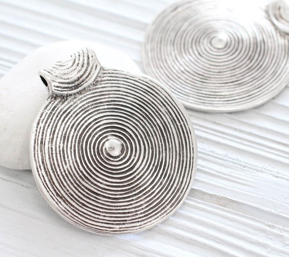Large round silver pendant, silver medallion, silver spiral pendant, silver tribal pendant, large medallion, large metal pendant, antique