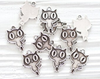 10pc cat charms silver, cute animal charms, keychain charm, cat lover pendant for leather, kitten charms, bracelet, earrings charms