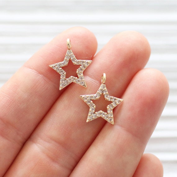 Star pendant, rhinestone pave charms, gold rhinestone star, earrings dangle, star pave pendant, bracelet charms, star charm, rhinestone