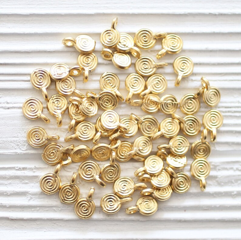 15pc Matte Gold Disc Beads Spiral Beads Earring Necklace Etsy