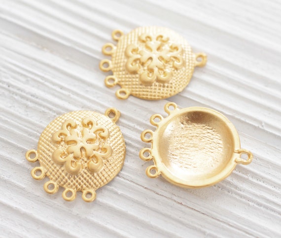 2pc large gold round pendant connector, unique flower findings, multi strand jewelry connectors, earrings gold dangle, earrings chandelier