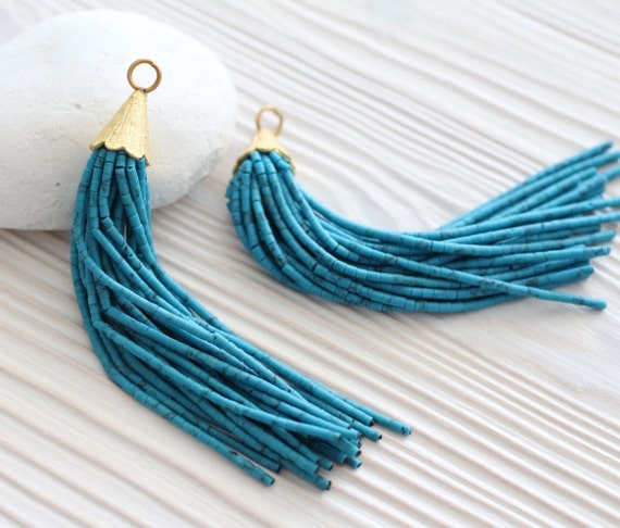 Turquoise bead tassel, cobalt, long beaded tassel, tassel pendant, tassels for jewelry, blue tassel, gold bead tassel, tassel earrings, N5