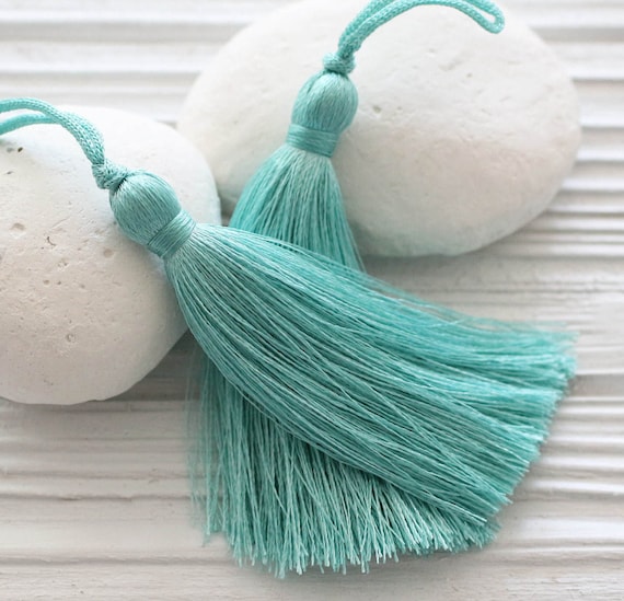 Greenish blue cyan silk tassel, aqua caribbean blue, mala tassel, silk tassel, jewelry tassels,tassel pendant, light misty teal,sea blue,N46