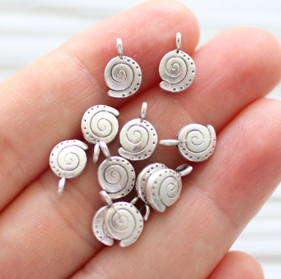 10pc sea charms silver, spiral charms, silver beads, earring charms, spiral beads, oyster charm, necklace bracelet charms, shell charm