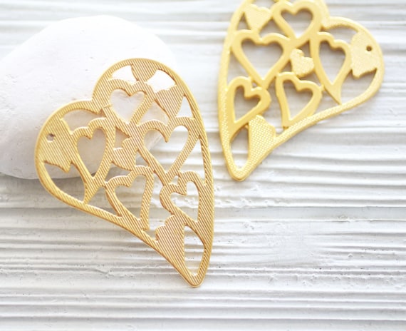 Heart pendant, nested hearts in gold pendant finding, large heart necklace pendant, Valentines day gift idea, love pendant