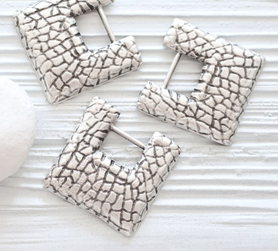 Square pendant silver, rustic pendant, earrings findings, geometric pendant, textured, hammered metal pendant, large silver pendant