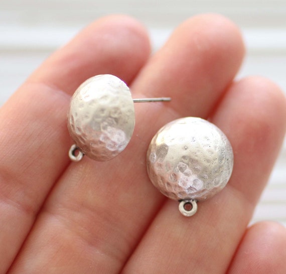 2pc silver earrings stud set, earring studs silver, tribal stud earrings, studs set, studs with loop for charms tassels, silver studs