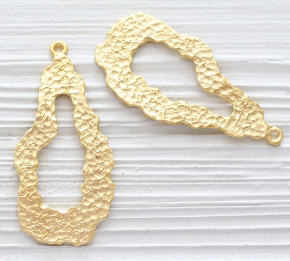 Teardrop pendant gold, hammered pendant, large metal pendant, tribal, boho, rustic drop pendant, organic shaped pendant, necklace findings