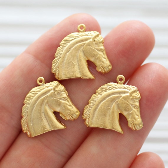 2pc horse charm gold, horse head pendant, animal charms, gold charms, dangle charms, horse head charm, bracelet charms, earrings dangle