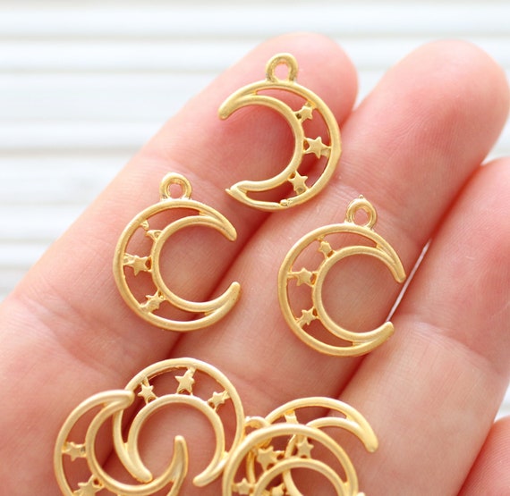 10pc gold crescent charm, mini crescent moon pendant, gold crescent moon, half moon, bracelet necklace charms, earrings dangle, cut out