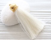 Ivory silk tassel, gold cap silk tassel, tassels for jewelry, necklace tassel, silk tassel pendant, pearl tassel, off white mala tassel, N2