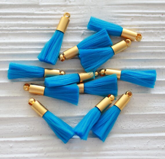 2pc turquoise tassel with gold cap, mini tassels, tassel pendant, gold cap tassel, tassels, jewelry tassel, blue tassel, necklace tassel,N28