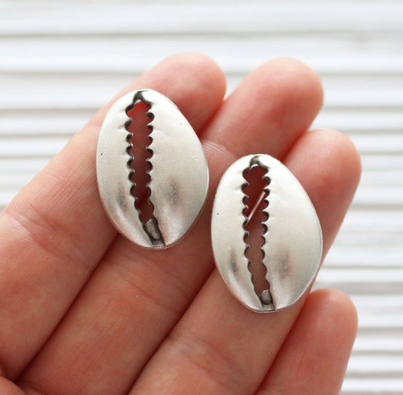 3pc cowrie shell connector pendant, shell pendant silver, shell earrings dangle, seashells, sea pendant, bracelet connector, seashell charm