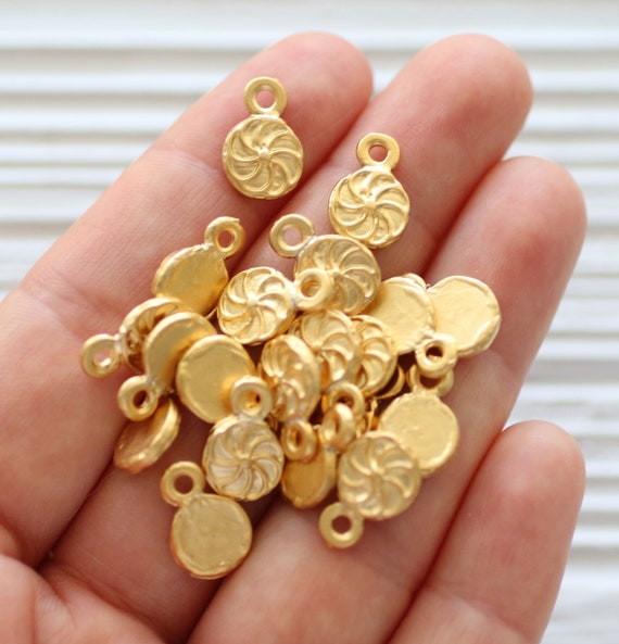 10pc Matte Gold Earring Charms, Spiral Charm, Bracelet Charms