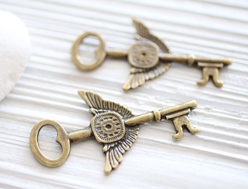 Key pendant large key pendant angle wings clock pendant vintage and old look key pendant key medallion rustic key antique gold key