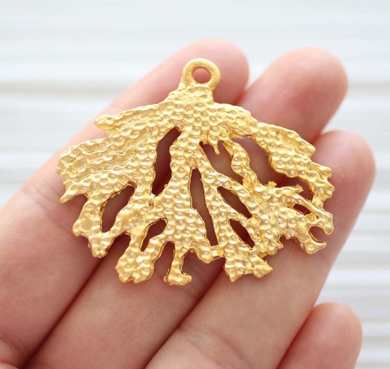 Leaf branch pendant, gold filigree branch pendant, tree branch pendant, filigree leaf, filigree pendant, filigree findings, focal