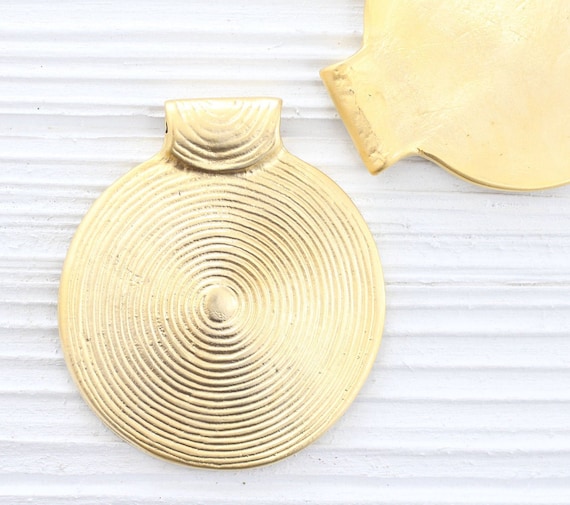 Round pendant gold, spiral pendant, large medallion, gold tribal pendant, large metal pendant, matte gold focal pendant