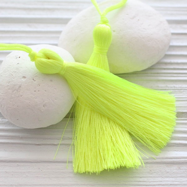 Bright neon yellow tassel, neon tassel, lime, large tassels, tassel, handmade, decorative, yellow silk tassel, thread tassel,mala tassel,N44