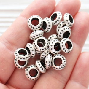 10pc silver rondelle beads, heishi beads, necklace beads, bracelet beads, metal spacer beads, slider beads, large hole beads, tube beads