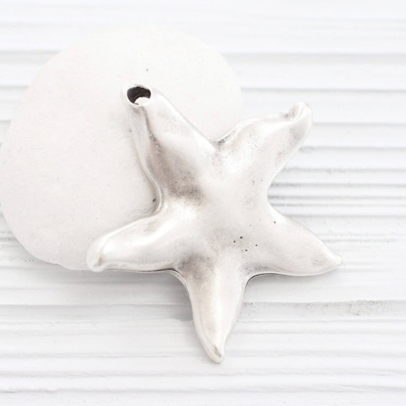 Large silver star pendant, silver starfush pendant, large pendants, large star, starfish, hammered pendant, silver pendants, star findings