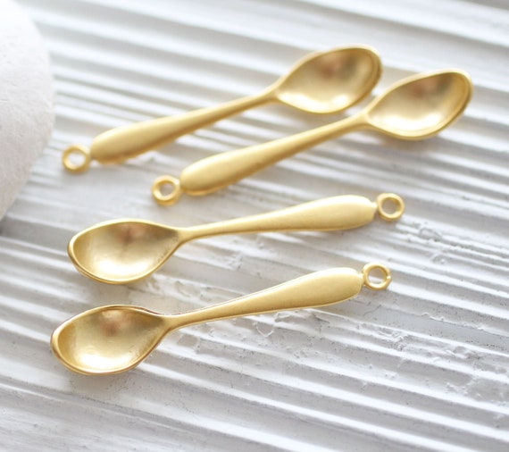 2pc spoon pendant gold, spoon charm gold, earrings charm, tribal pendant, earring dangles, contemporary pendant, spoon stick dangle charm