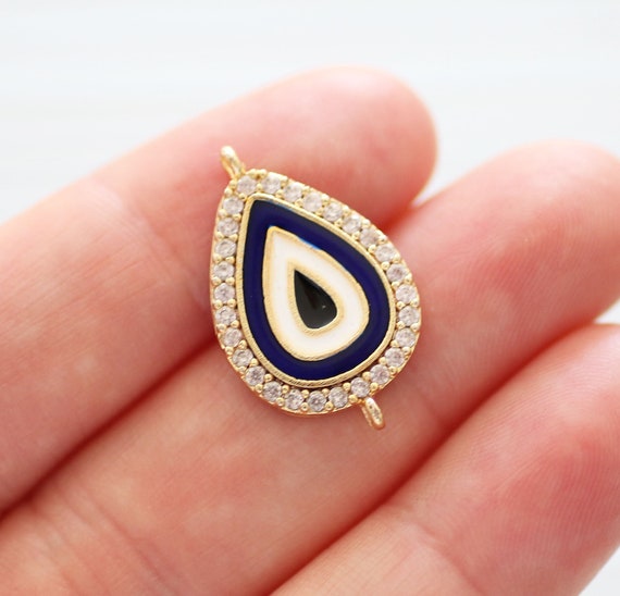 Drop evil eye connector, pave evil eye pendant, bracelet connector, pave cz earrings charm, pave charms, pave beads, rhinestone connector