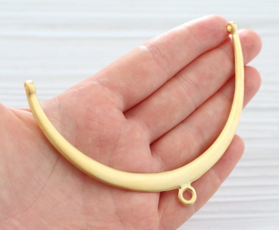 Gold collar necklace, large crescent connector, crescent, metal collar, crescent pendant, collar bar, gold crescent, crescent moon necklace