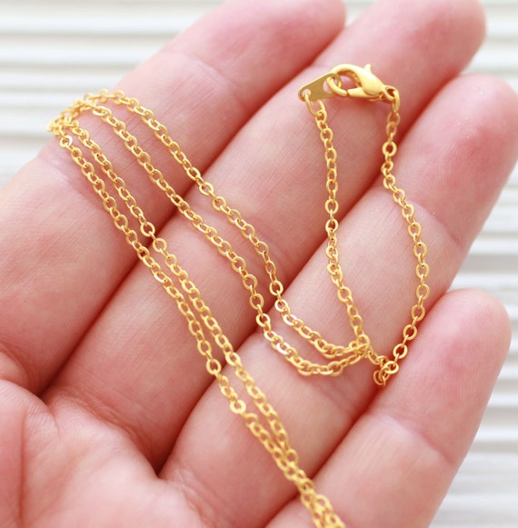 Dainty chain necklace, 17.5" cable chain gold, soldered finished necklace chain, simple cable chain w/ lobster clasp, every day gold chain