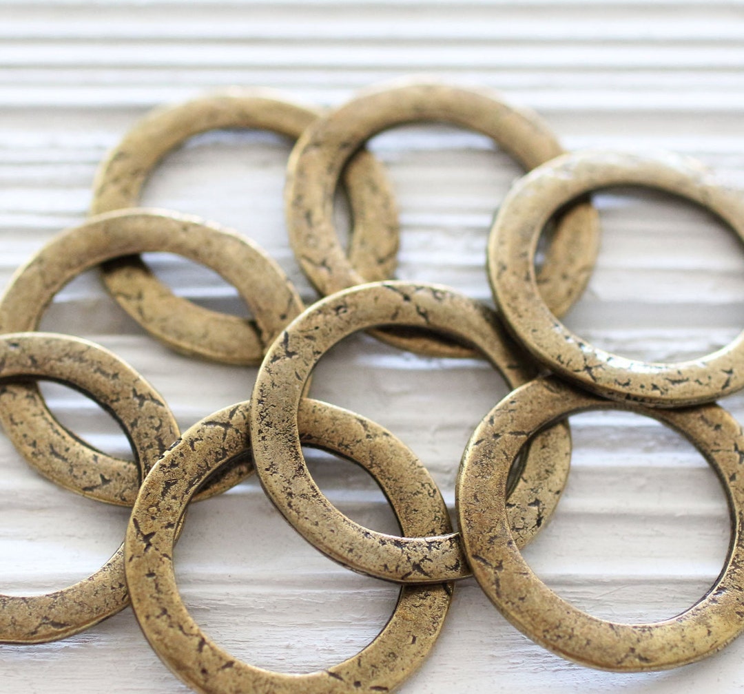 4pc Antique Gold Ring Connector, Ring Pendant, Round Jewelry Link