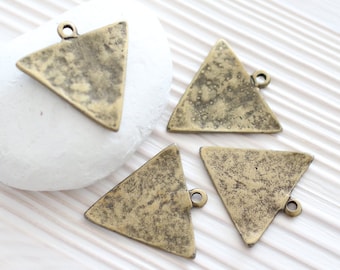 2pc antique gold triangle pendant, geometric pendant, antique gold triangle charms, earring charms, hammered metal pendant, boho charms