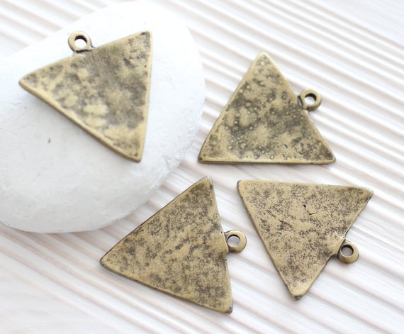 2pc antique gold triangle pendant, geometric pendant, antique gold triangle charms, earring charms, hammered metal pendant, boho charms