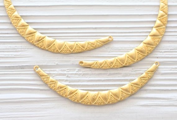 Crescent moon pendant gold, large connector,  tribal crescent connector, metal collar, crescent gold, rustic pendant, bar connector