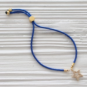 Adjustable cobalt blue cord bracelet, DIY string bracelet blank, semi-ready bracelet with gold sliding stopper, blue friendship bracelet,N16