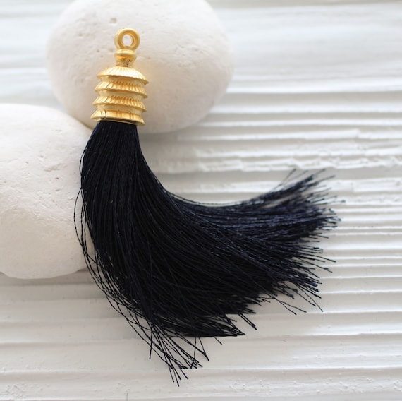 Navy tassel, mala tassel, gold cap silk tassel,long tassel pendant,navy blue tassel,jewelry tassels,decorative,dark blue necklace tassel,N17