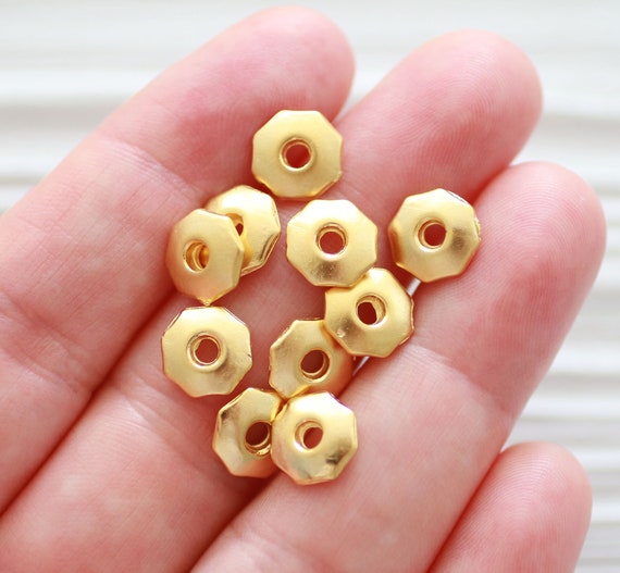 10pc heishi beads gold, rondelle beads gold, spacer beads for bracelet and necklaces, disc beads, large hole beads, tube beads, bead spacer