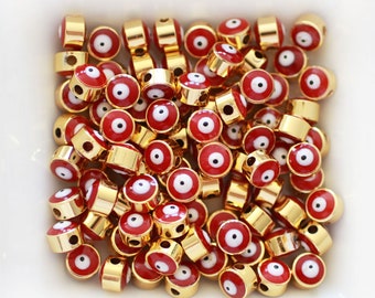 5pc, 7mm red evil eye beads, round evil eye beads, DIY earrings beads, lucky beads, necklace, bracelet slider beads, spacer beads, EE7M