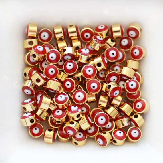 5pc, 7mm red evil eye beads, round evil eye beads, DIY earrings beads, lucky beads, necklace, bracelet slider beads, spacer beads, EE7M