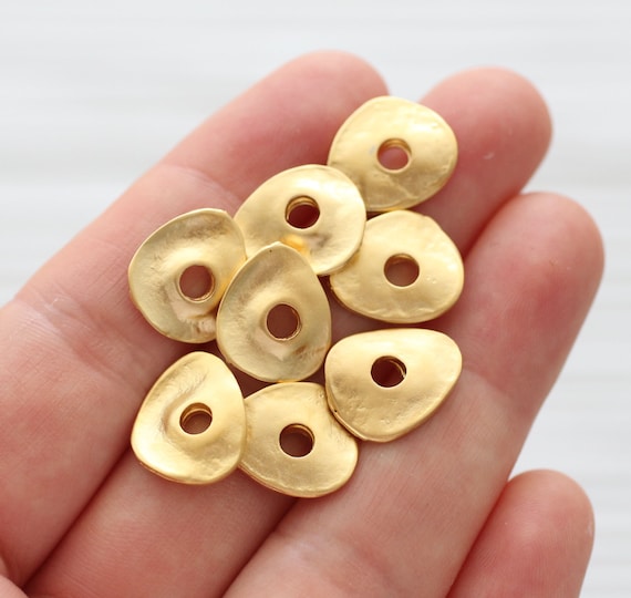 10pc matte gold heishi beads, rondelle beads, asymmetrical gold spacer beads, disc beads, large hole beads, gold rondelle, tube beads