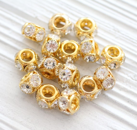 2pc 12mm pave beads, rhinestone rondelle beads, rhinestone rondelles, rhinestone beads, large round spacer bead, cz beads, rhinestone