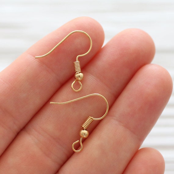 10pc gold plated earring wires, ball end ear wires, 5 pairs, gold plated earrings wire back, french hook earring wire, large loop ear wires