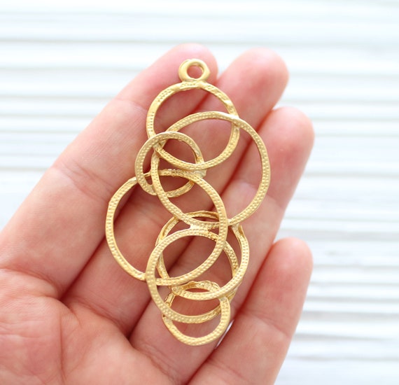 Layered ring pendant, large circle pendant, earrings pendant, earrings charm, necklace dangle, gold link pendant, jewelry hammered pendant