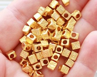 10pc square rondelle beads gold, textured beads, sliding beads, matte gold heishi beads, metal spacer beads, square beads, bracelet beads,S2