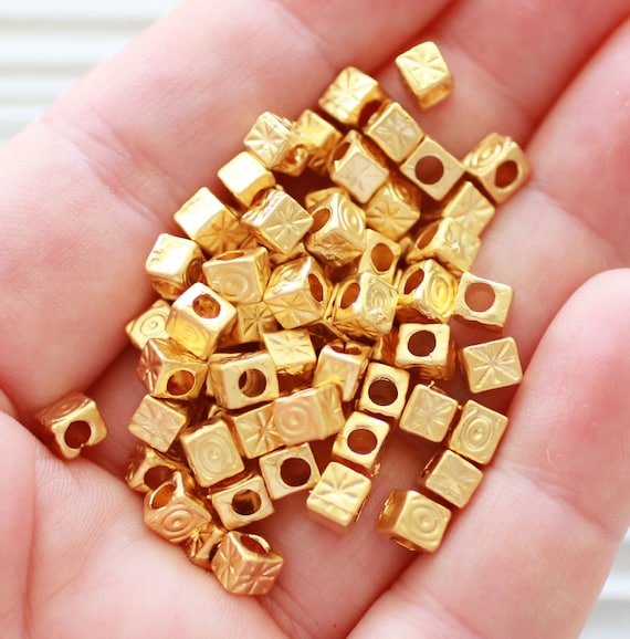 10pc square rondelle beads gold, textured beads, sliding beads, matte gold heishi beads, metal spacer beads, square beads, bracelet beads,S2