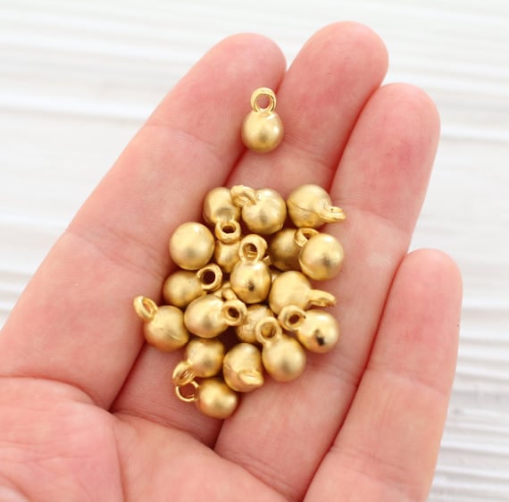 10pc gold ball charms, earring charms, bracelet charms, metal earring beads, metal round charms, boho beads, rustic charms, gold ball beads