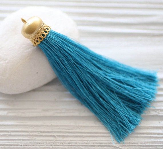 Turquoise blue silk tassel, gold cap silk tassel, blue, tassel pendant, long mala tassel, jewelry tassels, necklace tassel, aqua blue, N28