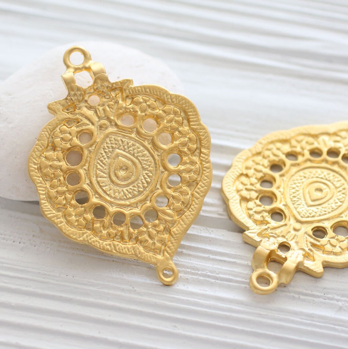 Gold Pendant Connector Large Gold Rustic Connector Teardrop Etsy
