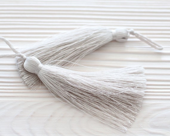 Off white silk tassel, light gray, mala tassel, thread tassel, tassel, jewelry tassels, decorative tassels, light grey large tassels, N31