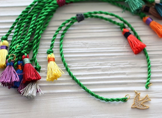 Green cord bracelet with tassels, DIY cord bracelet blank, semi-ready bracelet, adjustable emerald friendship bracelet, string bracelet, N40